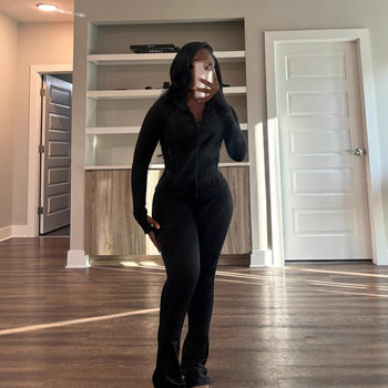 2025 Amazon Europe and the United States spring and summer cross-border sports leisure women's sexy tight long sleeve micro horn two-piece set