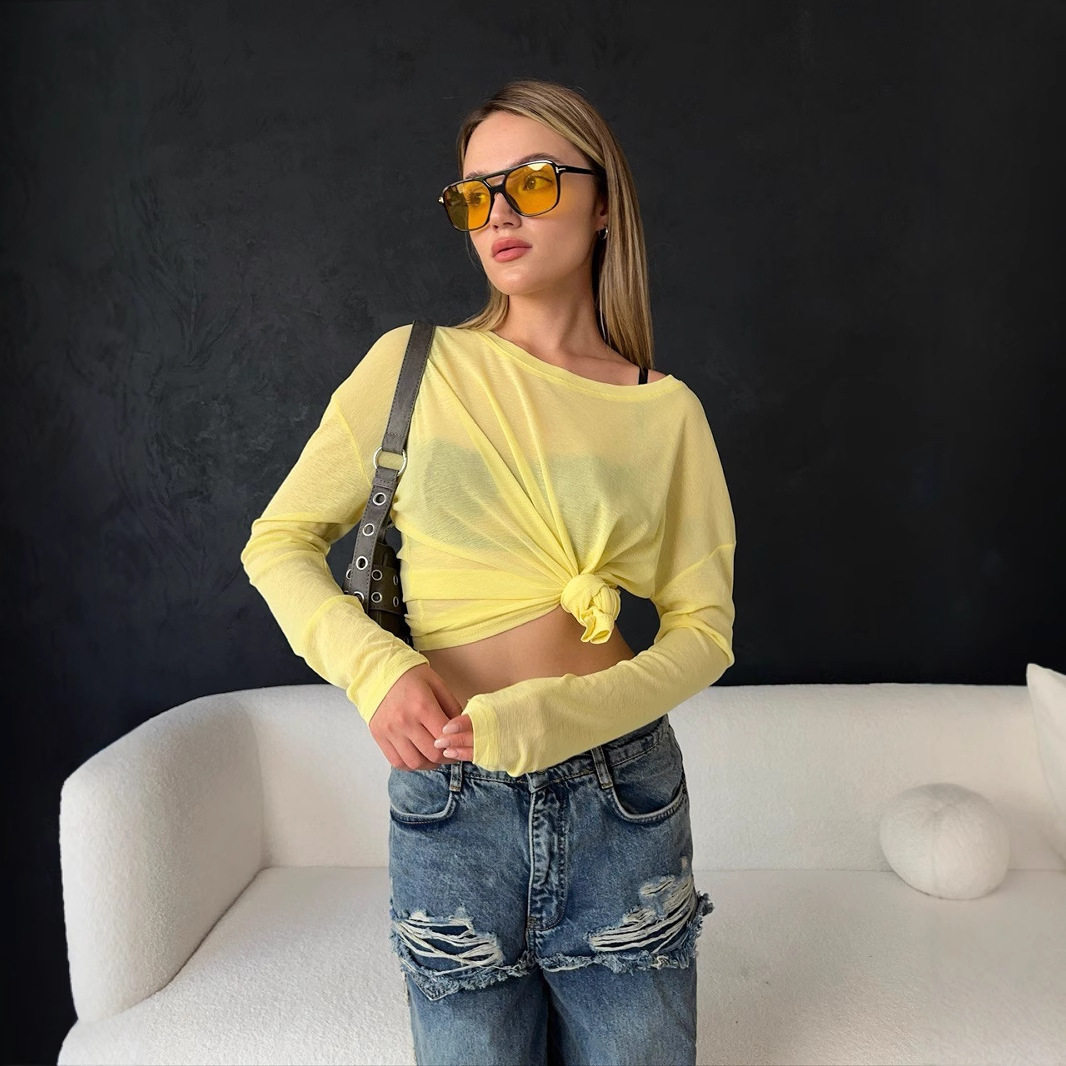 Womens Sheer Off Shoulder Long Sleeve T Shirt Soft and Sexy Lyocell Fabric Trendy Casual Wear Wholesale Available