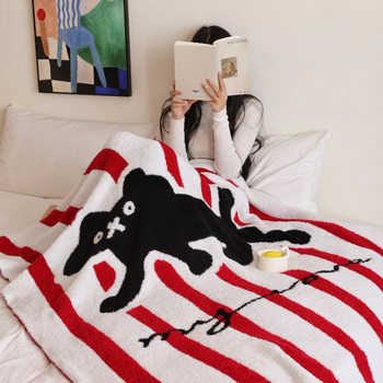 Half Velvet Knitted Blanket Multifunctional Nap Sofa Blanket Office Lunch Blanket Thickened Chunyan New Chinese Style Class a