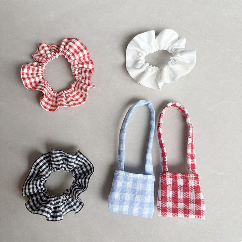 Cute mini canvas bag plush doll plaid bag West Highland doll...