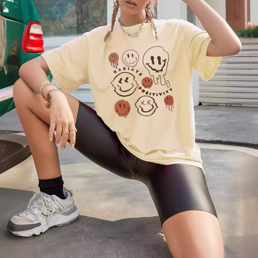 Cotton Short Sleeve T Shirt Smile Print Casual Style Comfortable Fit Ready to Ship Wholesale Available