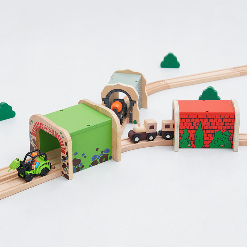 Children's wooden train track scene building accessories cave tunnel compatible Thomas train 2-6 years old