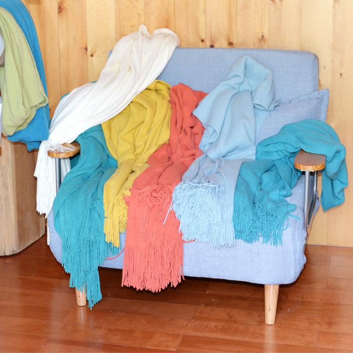 C12 Large Solid Color Knitted Blanket with Extended Tassels for Guesthouse Beds, Summer Air Conditioning Blanket, Fleece Blanket