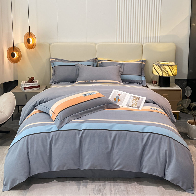 Simple Sanding Cotton Four-piece Set 100 Cotton Bedding Thickened Bed Sheet Quilt Cover Dormitory Three-piece Set 4