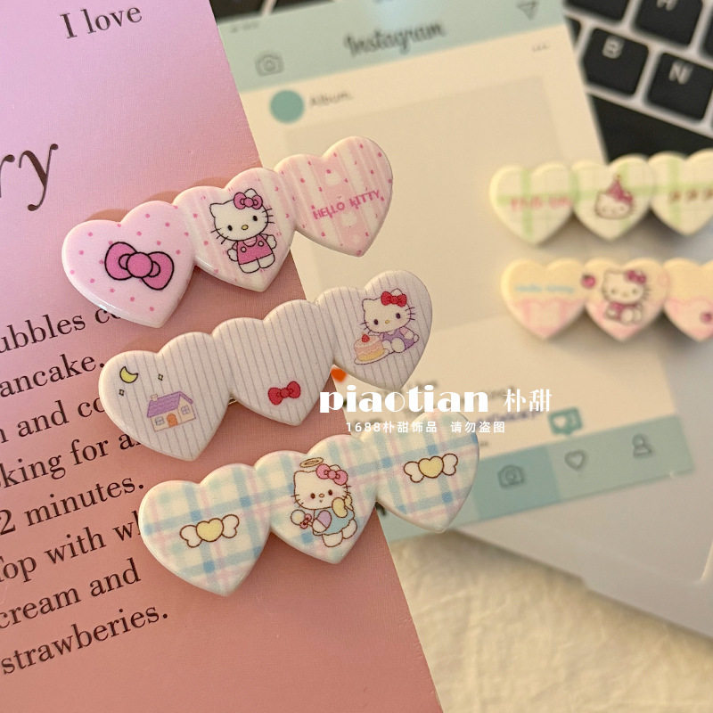 新款三爱心发夹日系甜美高颜值少女侧边刘海碎发夹甜妹奶油风发卡