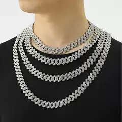 Xindi European and American Popular Men's Necklace 15mm Exaggerated Diamond Geometric Trendy Hip-Hop Jewelry Large Gold Chain Necklace
