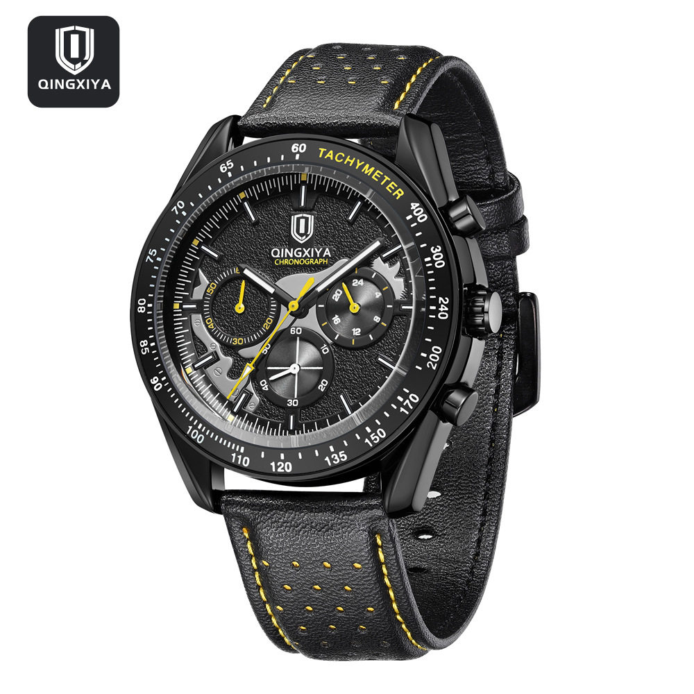 สั่งซื้อนำเข้า QINGXIYA แฟชั่นคลาสสิกยอดนิยมผู้ชายควอตซ์นาฬิกาสายหนัง chronograph นาฬิกาผู้ชาย dropshipping จากจีน 1688 taobao alibaba tmall