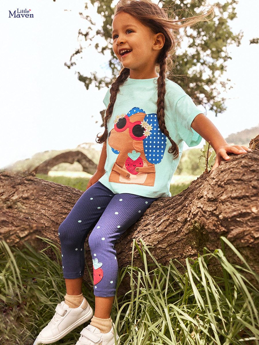 Set Anak Perempuan Baru, Set Kaos dan Celana Panjang Musim Panas Dua Bagian, Set Anak Kartun