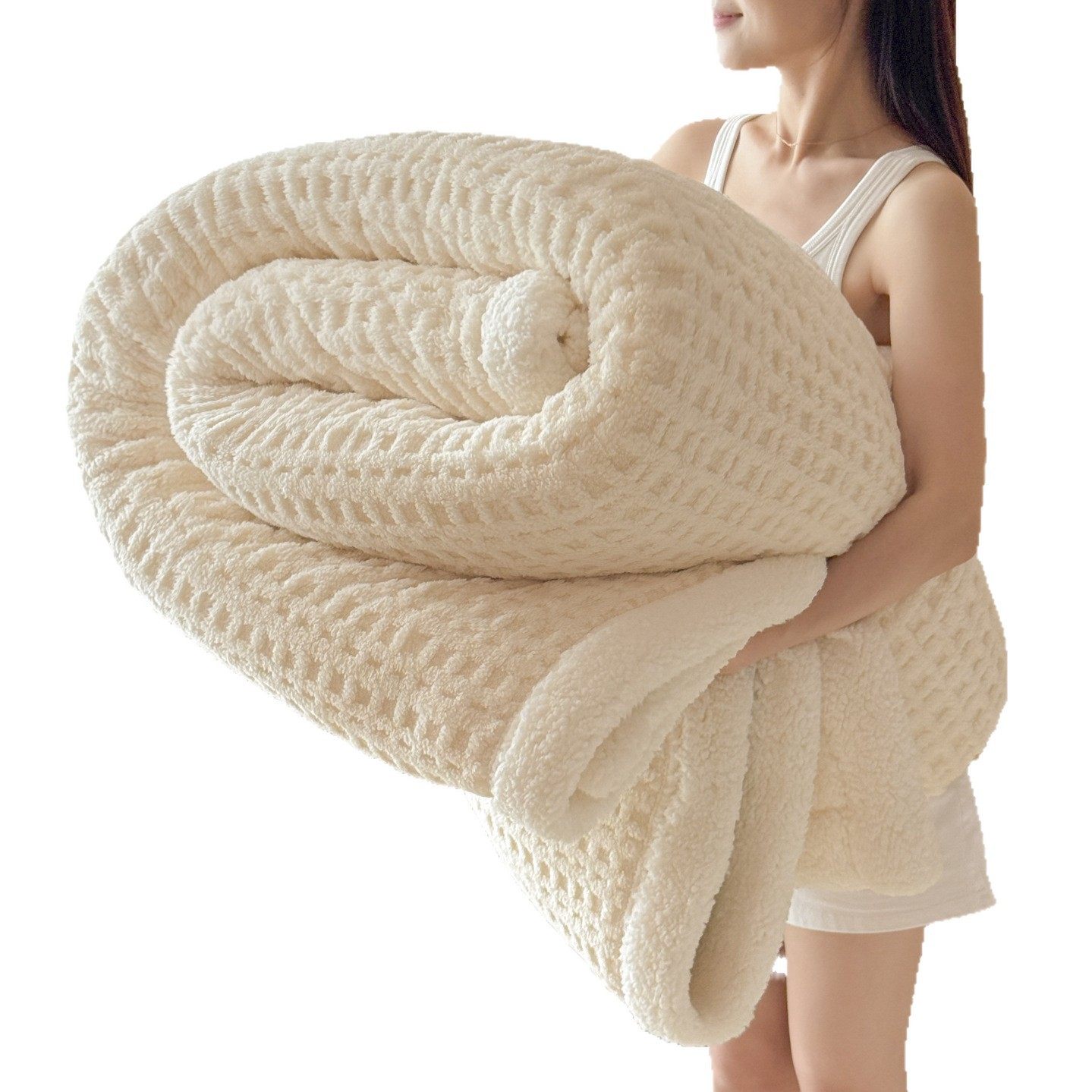 Waffle Lamb Velvet Blanket Thickeneded Winter Milk Velvet Blanket Nap Office Sofa Blanket Student Blanket