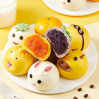 Cartoon steamed bread children's breakfast semi-finished milk yellow bag Pig bag baby baby food supplement breakfast food fruit and vegetable