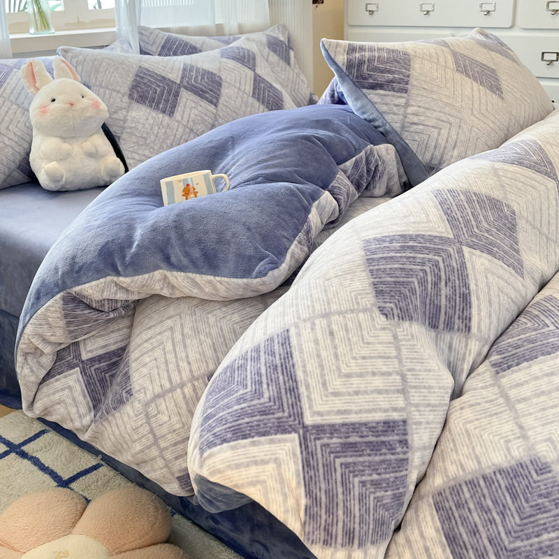 Class A Maternal and Infant Grade Thickened Milk Velvet Four-piece Set Winter Double-sided fleece-lined Quilt Cover Bed Sheet Three-piece Set for Students