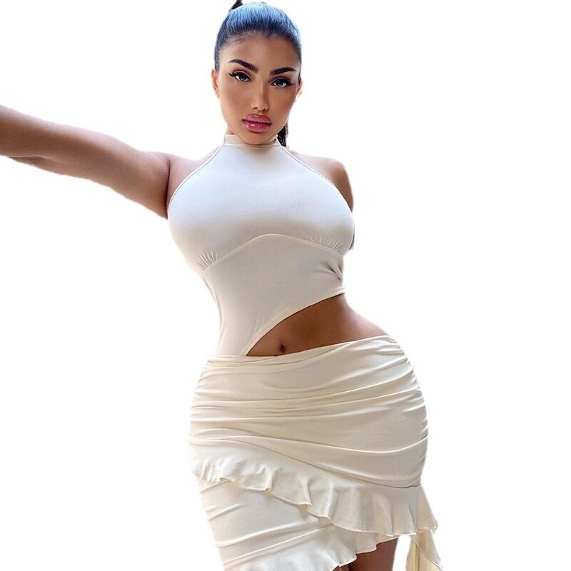 Sleeveless Ruched Dress High Neck Solid Color Elegant Fit Casual Chic for Parties or Everyday Wear Wholesale