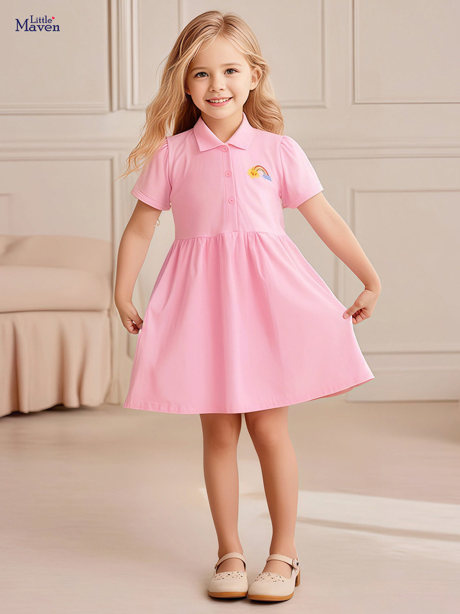 New Summer Kids' Dress, Girls' Short-sleeve Cotton Kids' Clothing, Polo Dress