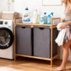 Bamboo Fabric Laundry Basket Bathroom Storage Rack Clothes Dirty Clothes Storage Basket Dirty Clothes Basket Household Classification Dirty Clothes Basket