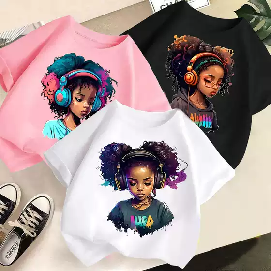 New Cross-Border Style Girls' Short-Sleeve Cotton Cartoon Print T-Shirt, Fashionable Casual Top, Trendy Children's Clothing for Export