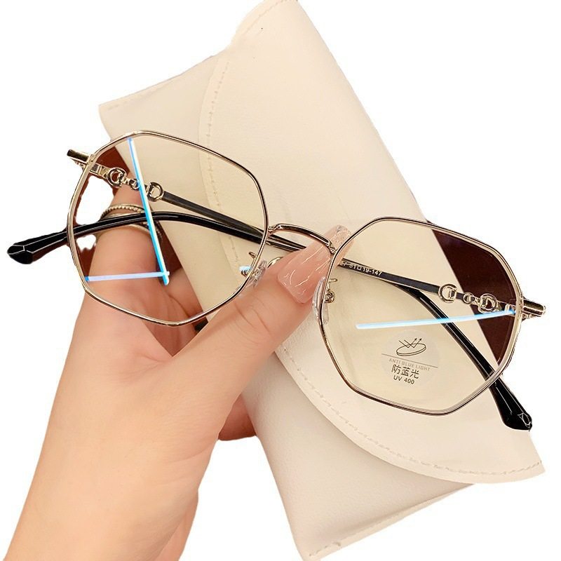 Tiktok popular anti-blue light Women's plain glasses eye protection gold silk glasses frame face-looking small net red polygon glasses