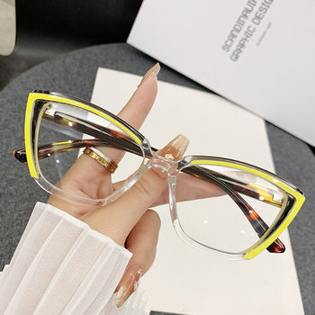 Cross-Border Anti-Blue Light Cat-Eye Dual-Color Optical Resin Frame Glasses, European and American Trendy Style Eyeglass Frames with Blue Light Protection
