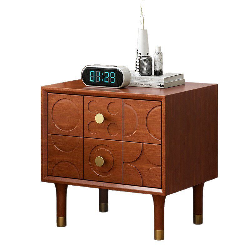 Medieval Style Solid Wood Bedside Table Retro Style Simple Nordic Art Creative Carved Log Style Bedroom Bedside Table