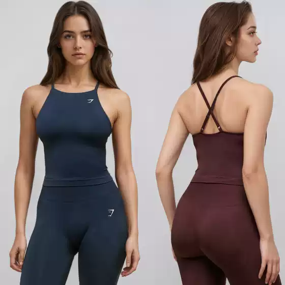 Gym Shark Yoga Tank Top for Women with Chest Pads, High Elasticity, Sports Fitness Camisole, Cross-Back, High-Waisted, Tummy Control, Quick-Drying Back