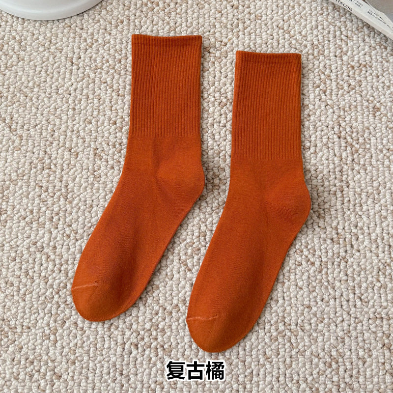 彩色袜子女长筒袜四季款ins潮流糖果色马卡龙中筒袜学生运动棉袜