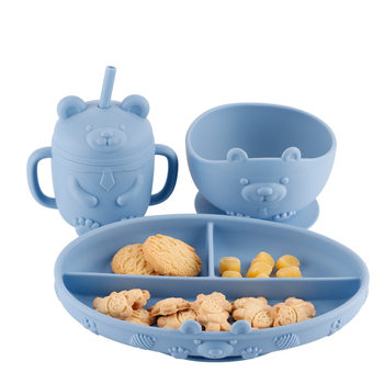 Cross-border New Food Grade Silicone Baby Tableware Set Drinking Cup Bowl Split Plate 3-piece Set