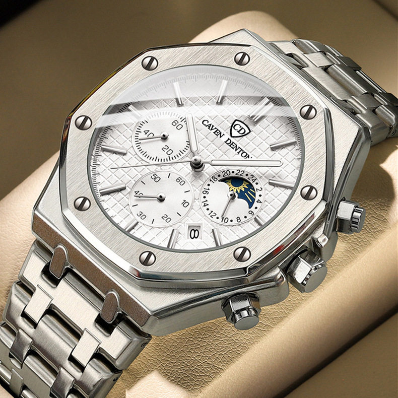 Cool Quartz Watch for Teenagers, Large Dial, Luminous, Waterproof Steel Band, Multifunctional, High-Looking, Fashionable Men