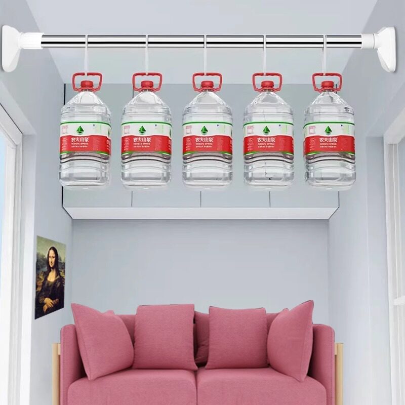 No-Drill Telescopic Rod Stainless Steel Clothes Drying Rod Bathroom Clothes Rack Household Curtain Rod Wardrobe Support Rod