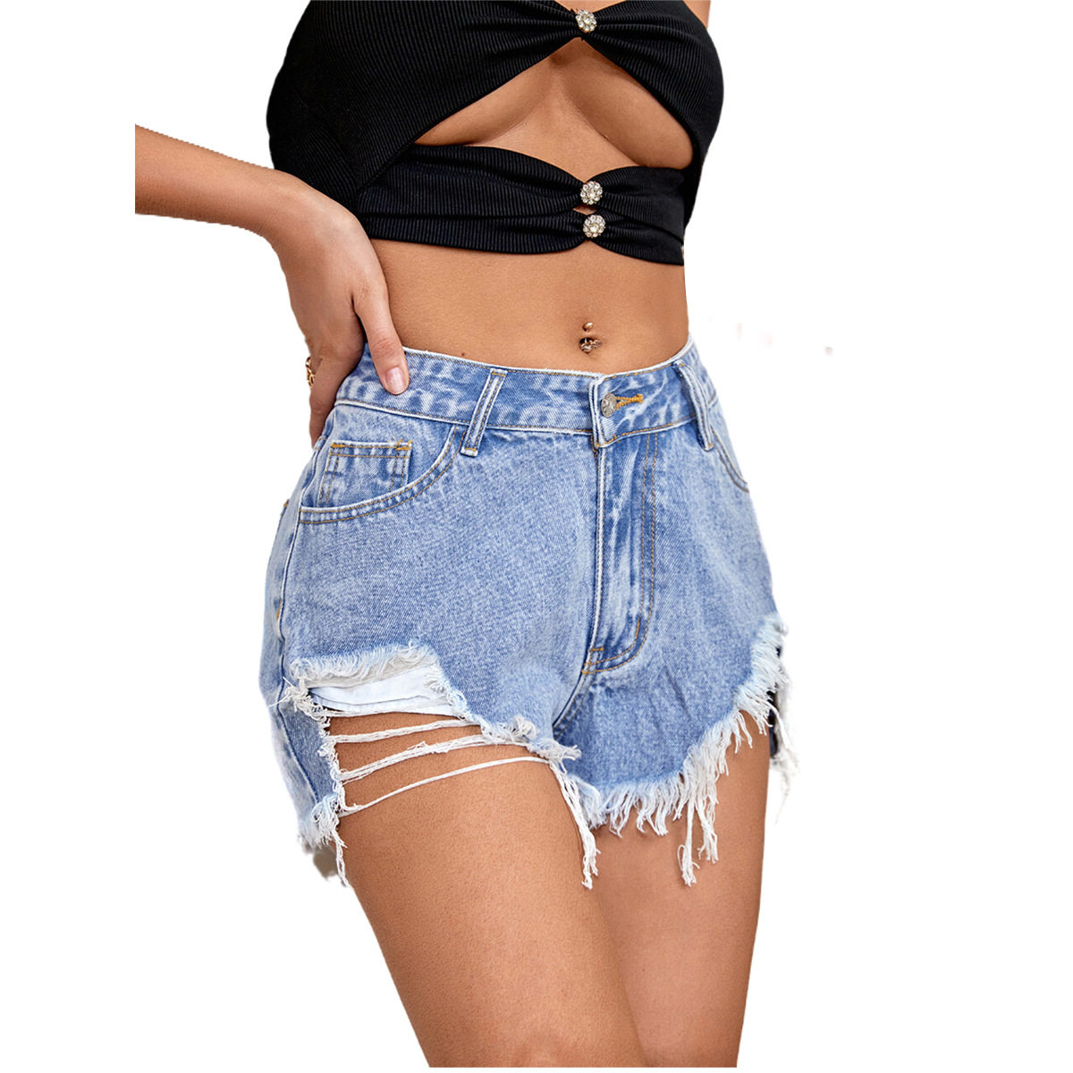 Trendy Denim Shorts Distressed Loose Fit Casual Style Perfect for Summer Outings Wholesale Available