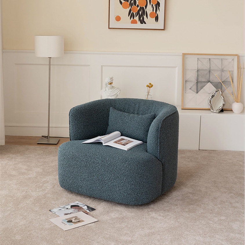 北欧轻奢沙发椅单人羊羔绒旋转沙发卧室咖啡厅酒店售楼部洽谈沙发