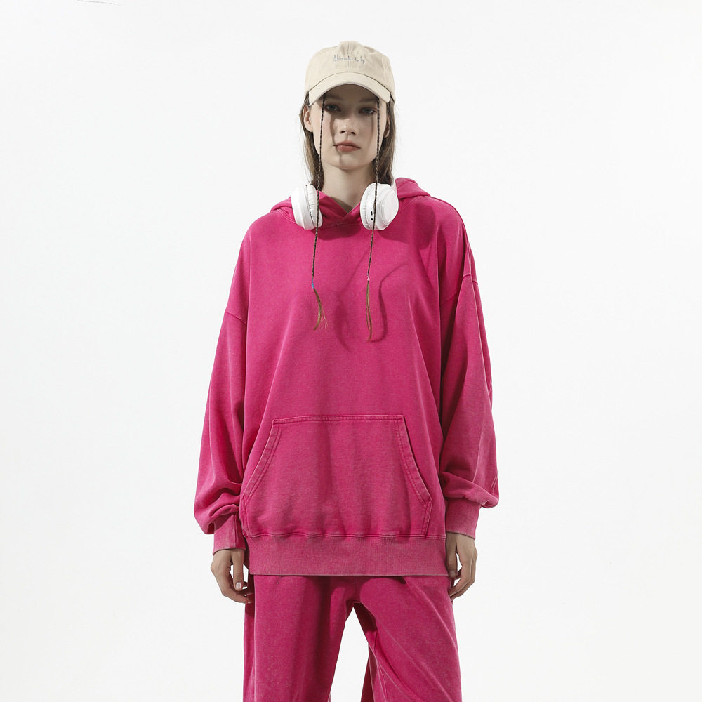 350G连帽水洗卫衣印logo落肩长袖连帽衫工作服文化衫
