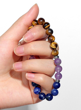 亚马逊热款紫水晶虎眼石手链8mm蓝纹石瑜珈手链Anxiety Stress