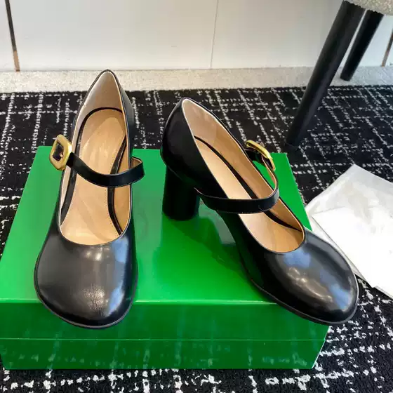 French Spring and Autumn new BY Big Head Women's retro Mary Jane shoes thick high heel with leather low mouth fashion shoes