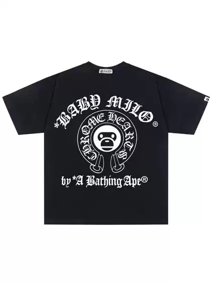 New Heavyweight Pure Cotton Trendy Bape Ape Head Unisex Loose Cross-Border Export Crew Neck Short Sleeve T-Shirt Half Sleeve