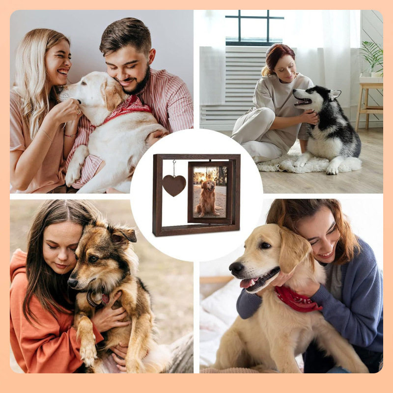✅ Cross-Border Pet Double-Sided Rotating Photo Frame 4X6 Photo Wooden Frame Dog Cat Pet Commemorative Photo Frame