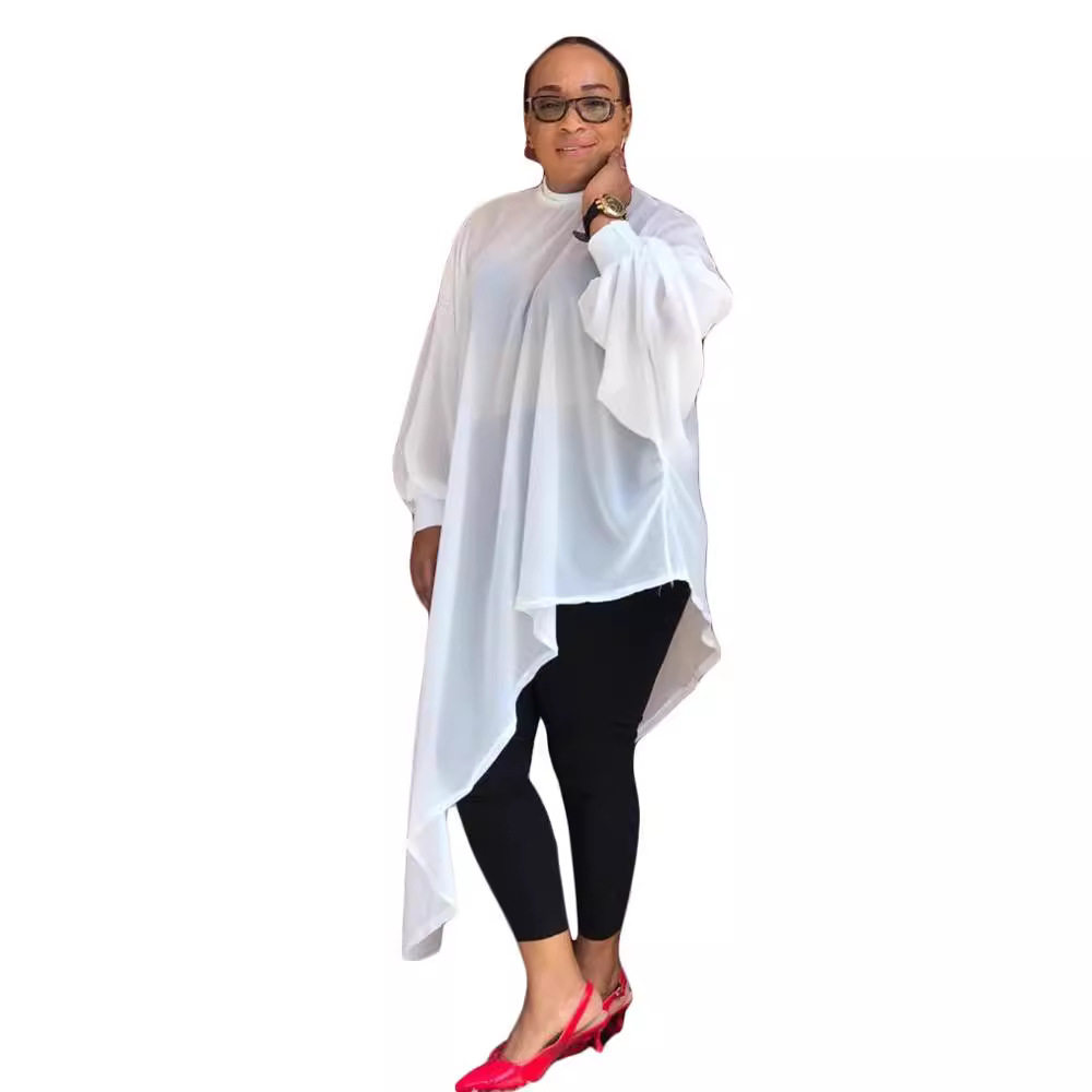 Plus Size Womens Dress Solid Color Irregular Hem Chiffon Fabric Fashionable for Moms Suitable for Casual Occasions