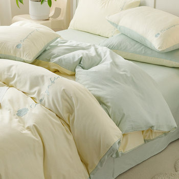 Ins Pure Cotton Four-Piece Set Simple Embroidered Bed Bed Sheets Quilt Cover Three-Piece Set Single 2025 New Bedding