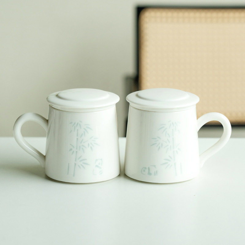 Ланолиновая нефритовая чайная чашка Linglong Tea Cup Панда Керамическая чашка для воды Офисная чашка с крышкой Фильтр Кружка для разделения чая Одиночная чашка Изображение 1