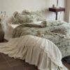 Winter French Thickeneded Milk Velvet Four-Piece Set with Floral Carvings Warm Coral Velvet Quilt Cover Bedding Green