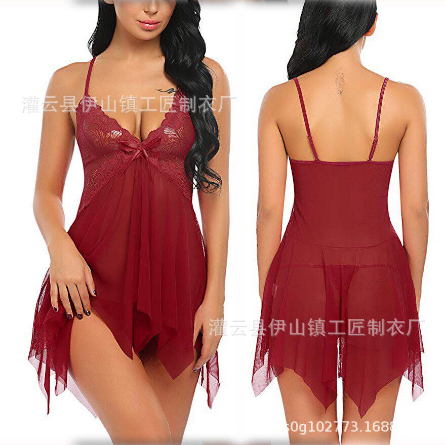 跨境欧美亚马逊速卖通夏女蕾丝网纱性感情趣内衣套装诱惑吊带睡衣