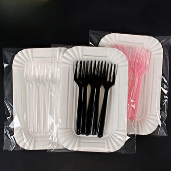 Cake Plate and Fork Disposable Cake Tableware Combination Birthday Plate Package Four-In-One Plastic Knife and Fork Plate Set