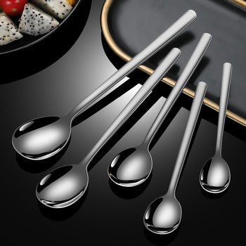 Korean Style 304 Stainless Steel Spoon Thickened Household Rice Spoon Soup Spoon Long Handle Spoon Ice Spoon Coffee Spoon Mixing Spoon