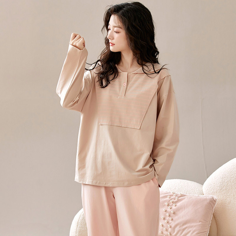 Autumn and Winter new women's pajamas 5a antibacterial confinement clothing nursing clothing long sleeve pull frame plus size loose homewear suit