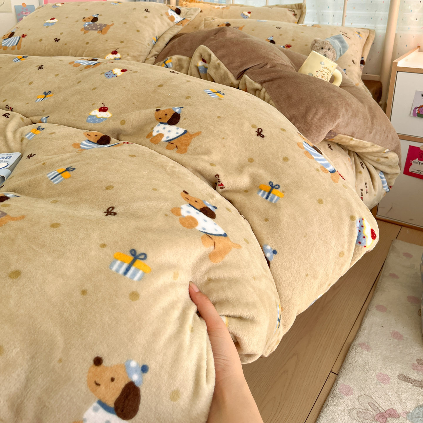 Winter Thickeneded Milk Velvet Bed Four-Piece Set New Coral Velvet Flannel Single Quilt Cover Bed Sheets Three-Piece Bedding Set