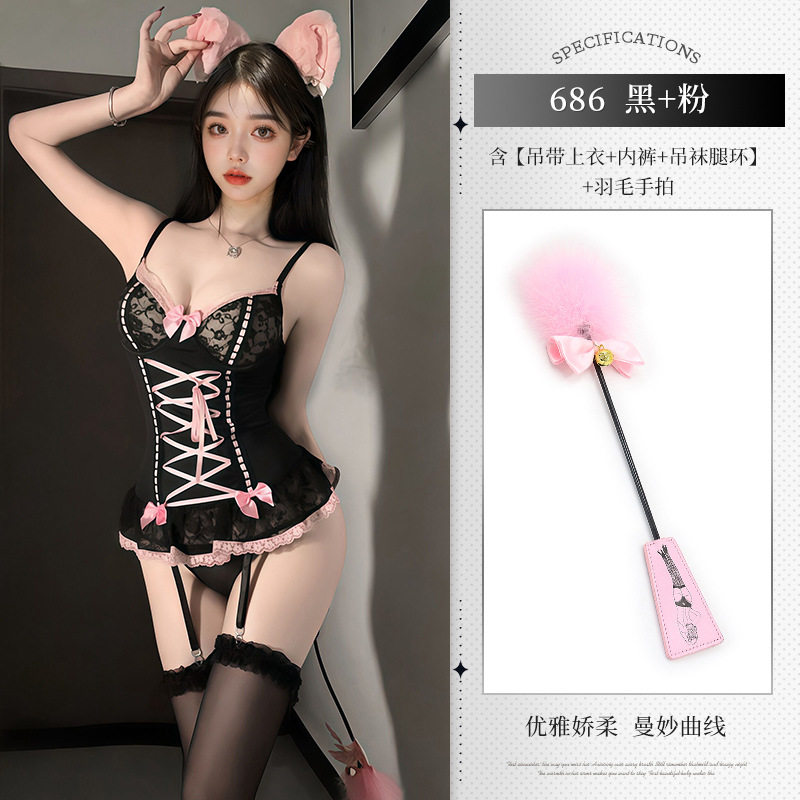 ブラック(ワンピース+レッグリング*2+下着)+P33ピンク