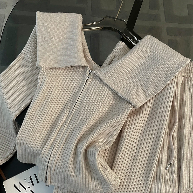 Autumn and Winter New Stylish Casual Knit Suit 2025 Autumn Slimming Sports Long-Sleeve High-Waisted Two-Piece Set