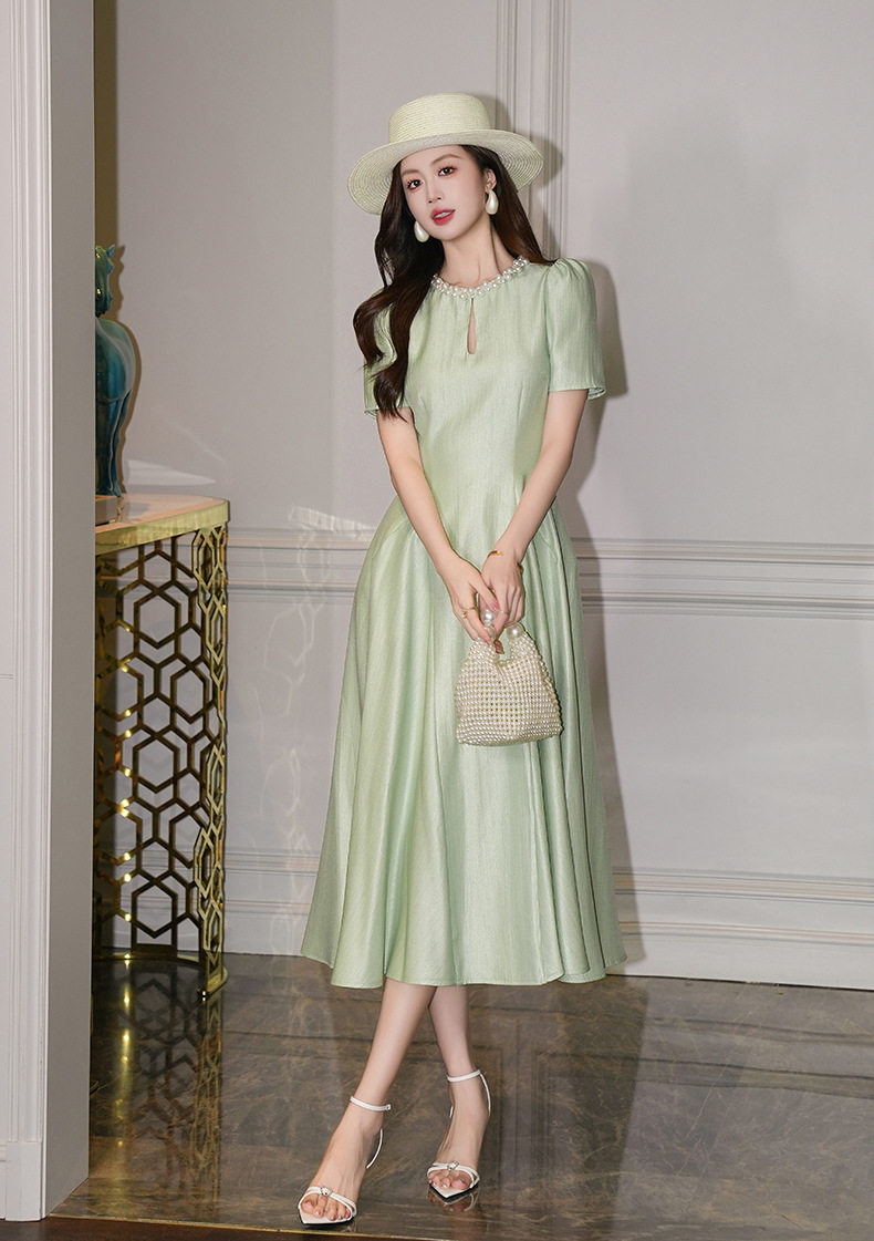 Đầm maxi nữ tay ngắn cổ tròn thắt eo dáng suông — [Đen], [Xanh bạc hà], [Tím] chi tiết 12
