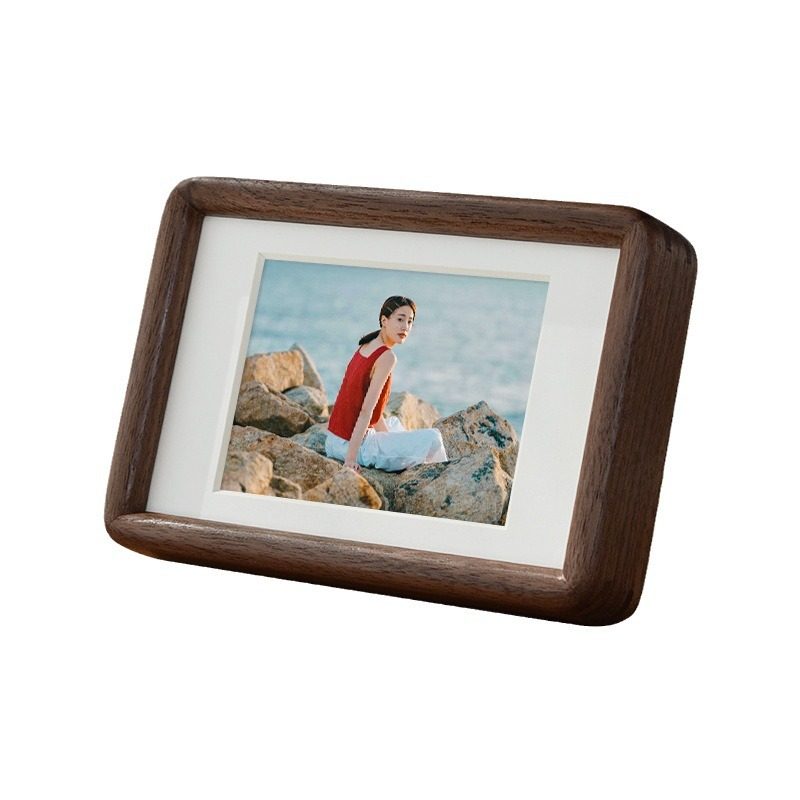 Solid Wood Photo Frame Black Walnut Handmade Cherry Wood Rounded Corners 6inch Photo Frame New Chinoiserie Log Picture Frame High-End