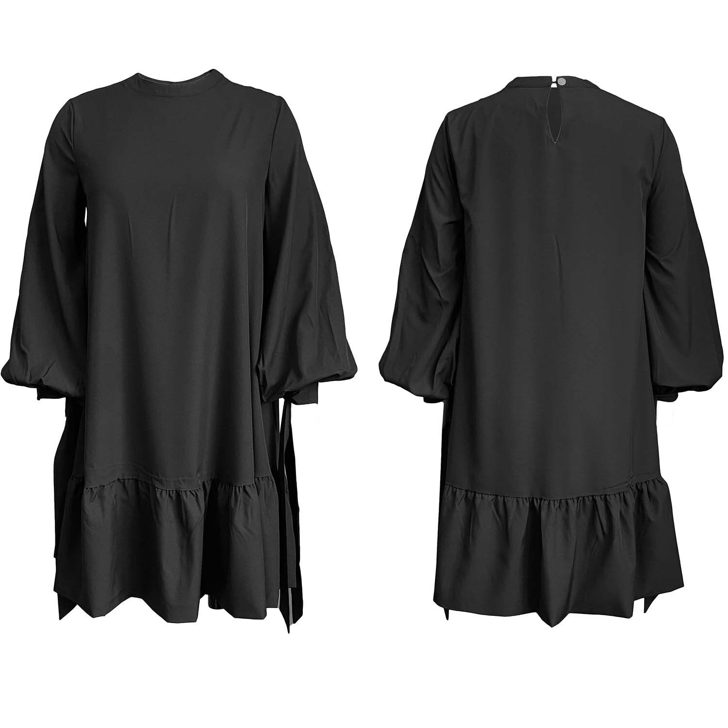 Loose Fit Solid Color Puff Sleeve Dress Plus Size Autumn Style Comfortable Fabric Wholesale Availability