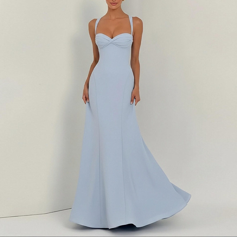 Womens Spring Dress Elegant Solid Color Backless Design Sleeveless Perfect for Parties and Casual Outings