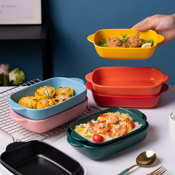 Source manufacturers wholesale Nordic underglaze color home creative baking binaural baked rice bowl baking tray spot foreign trade cross-border